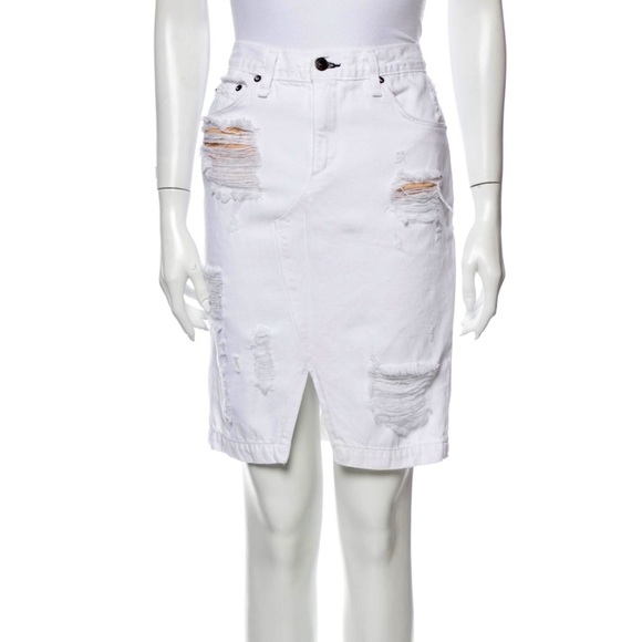rag & bone Dresses & Skirts - Rag & Bone White Distressed Denim Pencil Skirt XS